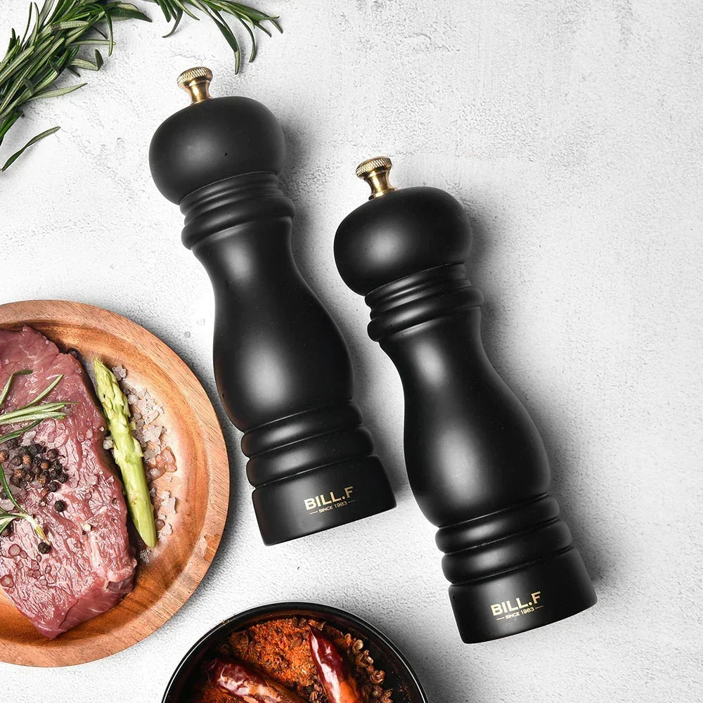 Solid Hardwood Pepper and Salt Mill Set with Smooth Polished Finish