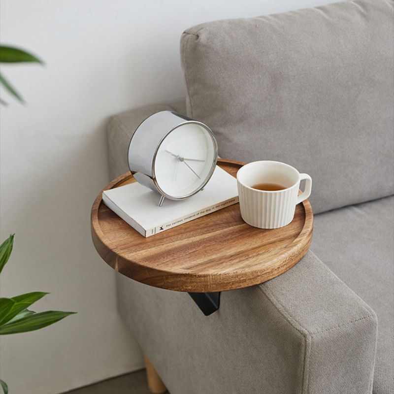 Solid Wood Clip-On Sofa Armrest Table for Drinks and Essentials