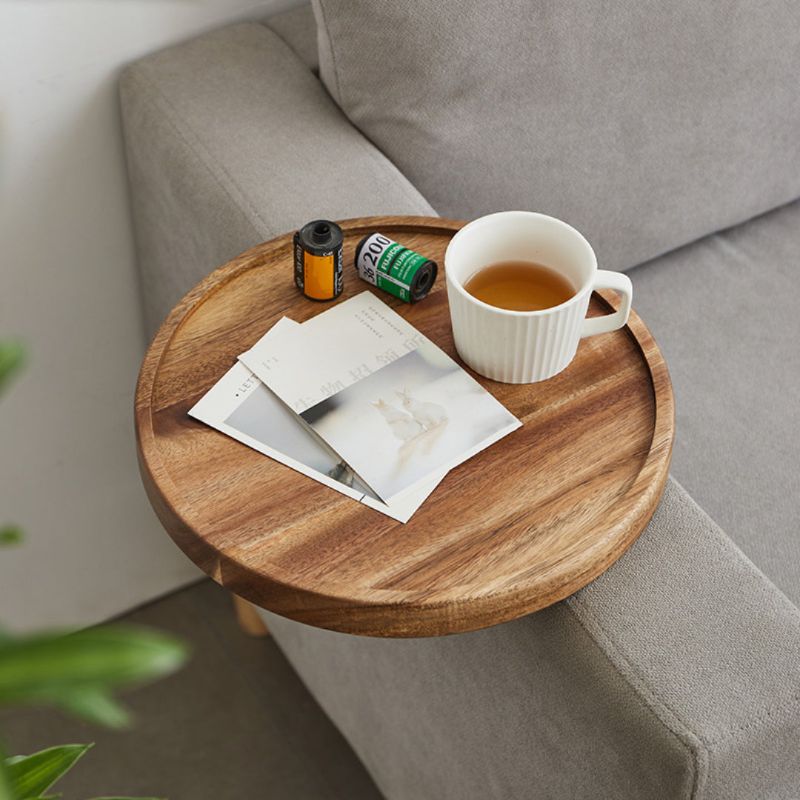 Solid Wood Clip-On Sofa Armrest Table for Drinks and Essentials