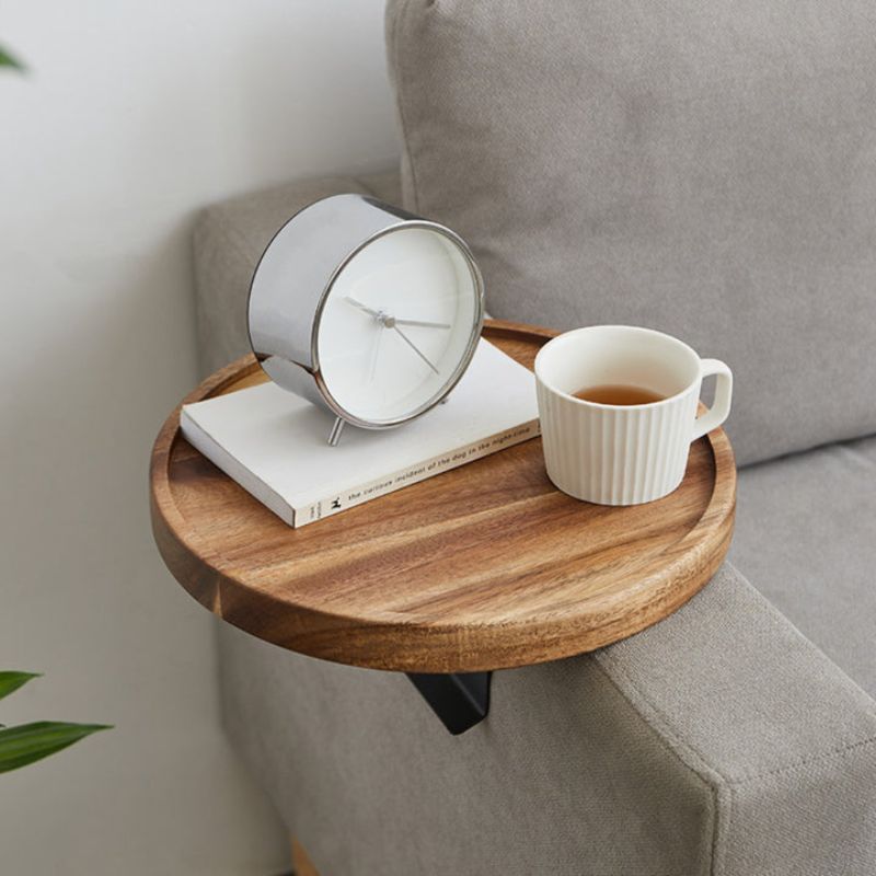 Solid Wood Clip-On Sofa Armrest Table for Drinks and Essentials