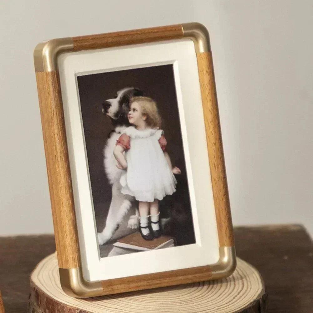 Solid Wood Photo Frame with Gold Corner Hardware and Mount