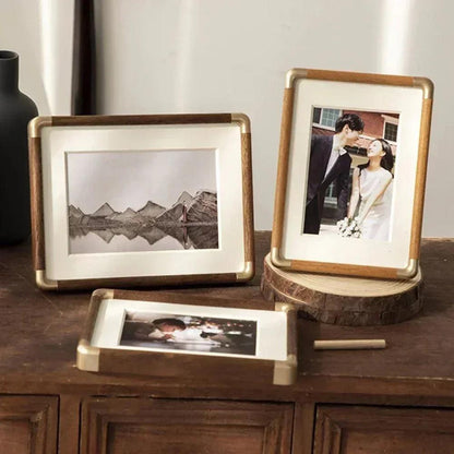 Solid Wood Photo Frame with Gold Corner Hardware and Mount