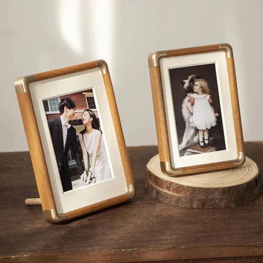 Solid Wood Photo Frame with Gold Corner Hardware and Mount