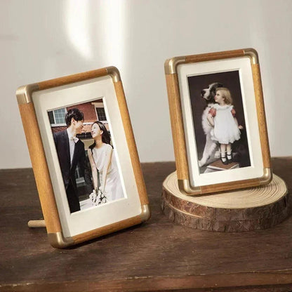 Solid Wood Photo Frame with Gold Corner Hardware and Mount