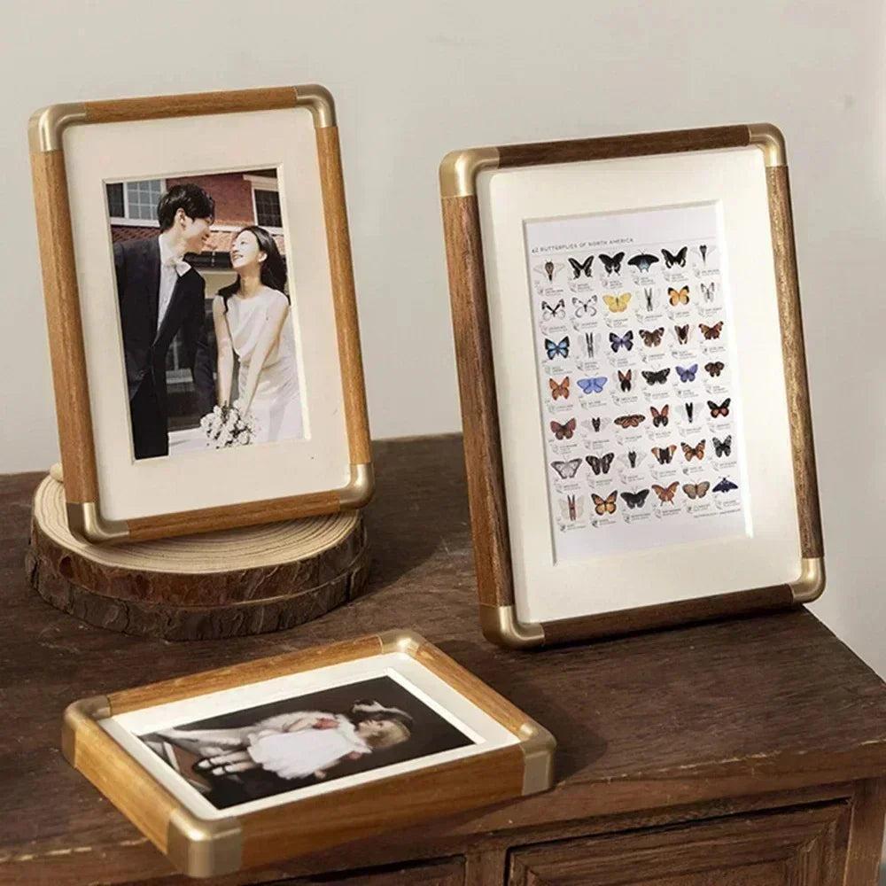 Solid Wood Photo Frame with Gold Corner Hardware and Mount