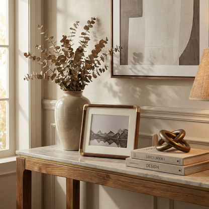 Solid Wood Photo Frame with Gold Corner Hardware and Mount