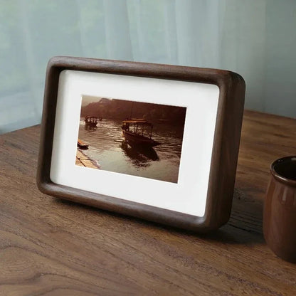 Solid Wood Photo Frame with Mount and Rounded Corners for Tabletop Display