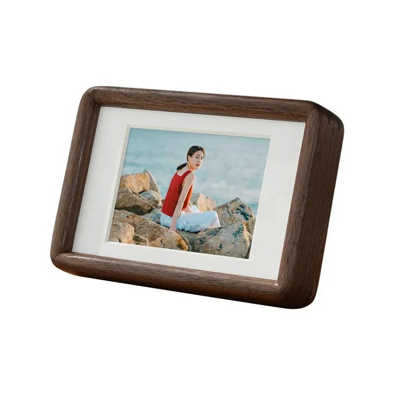 Solid Wood Photo Frame with Mount and Rounded Corners for Tabletop Display
