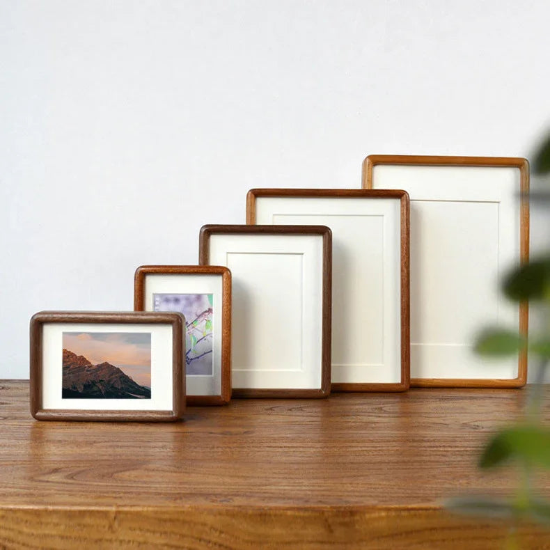 Solid Wood Photo Frame with Mount and Rounded Corners for Tabletop Display