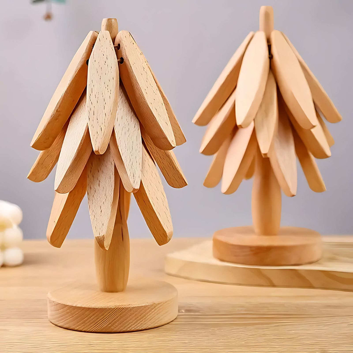 Solid Wood Tree-Shaped Coaster Set with Stackable Decorative Stand