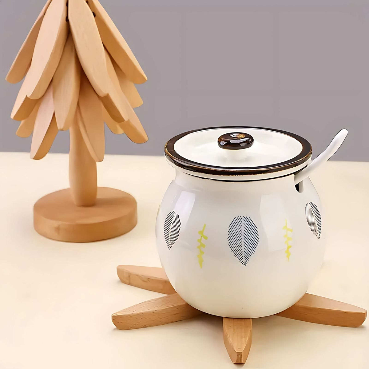 Solid Wood Tree-Shaped Coaster Set with Stackable Decorative Stand