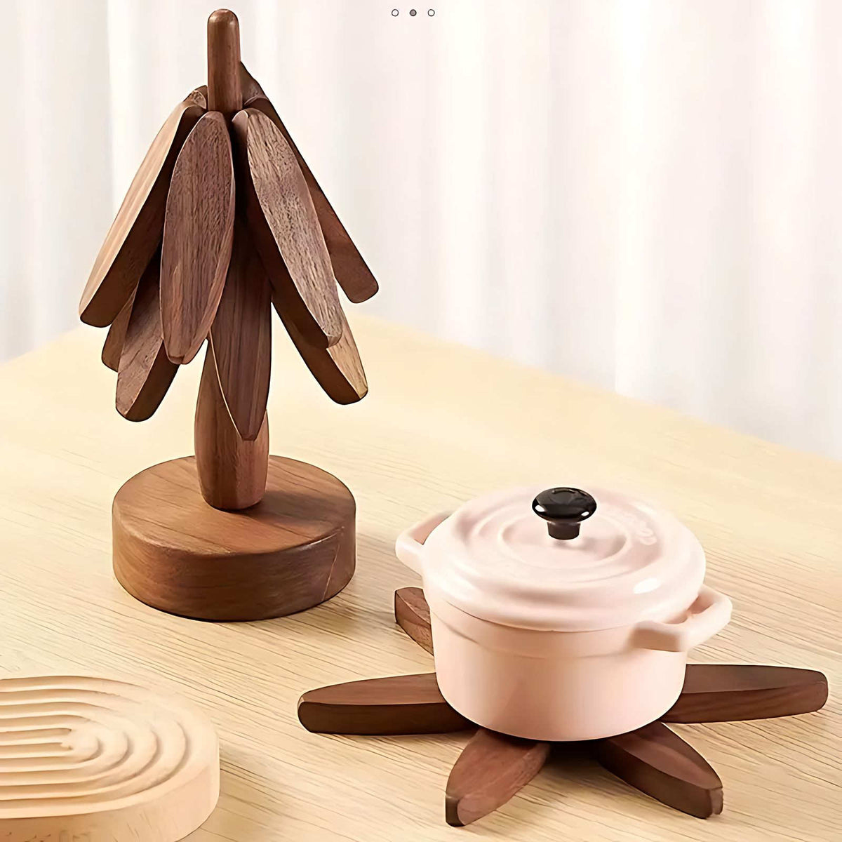Solid Wood Tree-Shaped Coaster Set with Stackable Decorative Stand