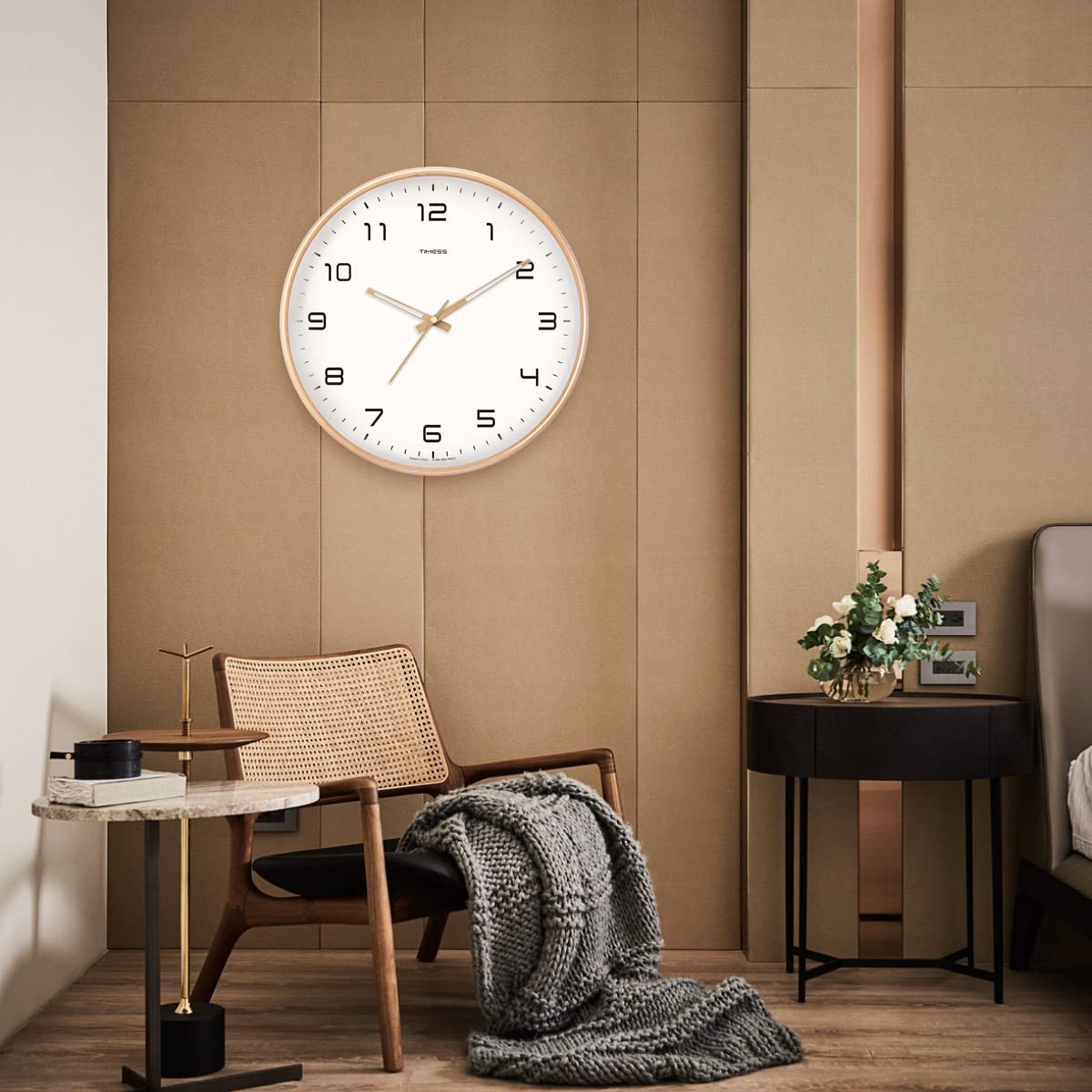 Solid Wood Wall Clock with Silent Movement and Minimalist Design