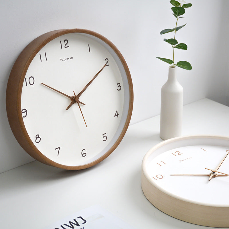 Solid Wood Wall Clock with Silent Movement and Minimalist Design