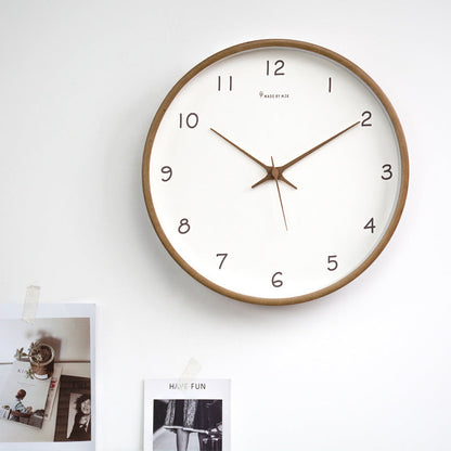 Solid Wood Wall Clock with Silent Movement and Minimalist Design