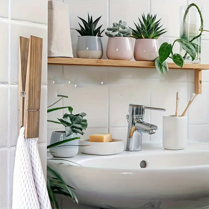 Solid Wood Wall Hooks with Sculptural Peg Design and Self Adhesive Mounting