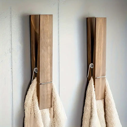 Solid Wood Wall Hooks with Sculptural Peg Design and Self Adhesive Mounting