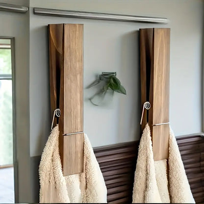 Solid Wood Wall Hooks with Sculptural Peg Design and Self Adhesive Mounting