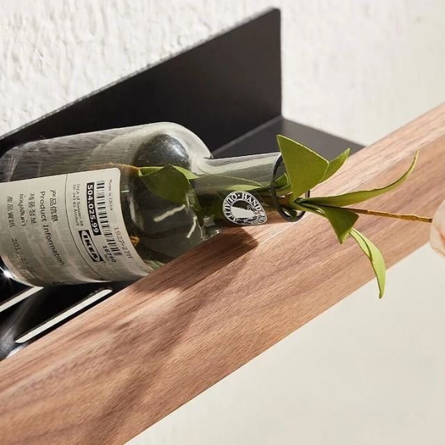 Solid Wood Wall Shelf with Self Adhesive Mounting and Water Resistant Finish
