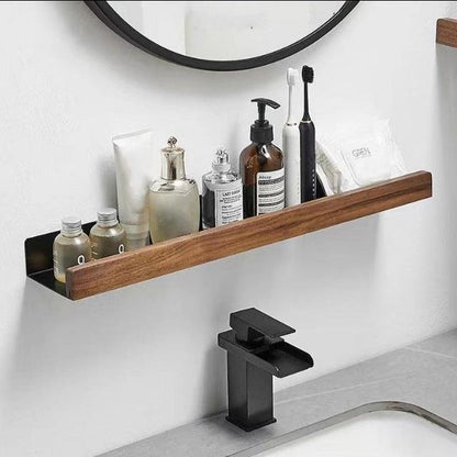 Solid Wood Wall Shelf with Self Adhesive Mounting and Water Resistant Finish