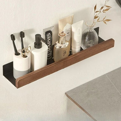 Solid Wood Wall Shelf with Self Adhesive Mounting and Water Resistant Finish