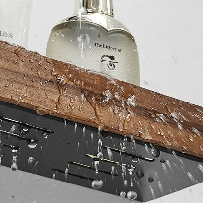 Solid Wood Wall Shelf with Self Adhesive Mounting and Water Resistant Finish