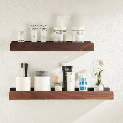 Solid Wood Wall Shelf with Self Adhesive Mounting and Water Resistant Finish
