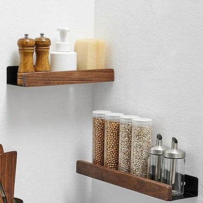 Solid Wood Wall Shelf with Self Adhesive Mounting and Water Resistant Finish