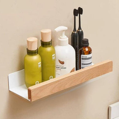 Solid Wood Wall Shelf with Self Adhesive Mounting and Water Resistant Finish