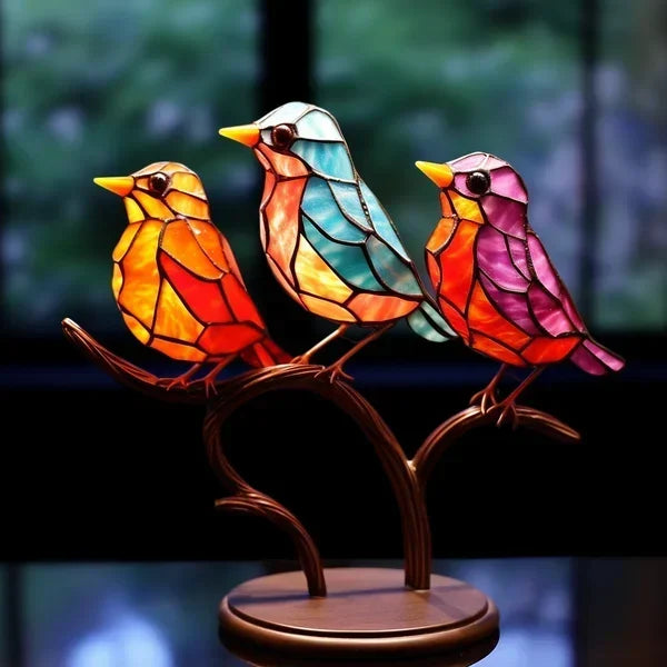 Stained Glass Bird Sculpture Ornament with Colourful Decorative Design