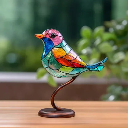 Stained Glass Bird Sculpture Ornament with Colourful Decorative Design