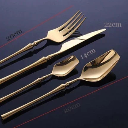 Stainless Steel Cutlery Set with Gold Accents and Polished Finish