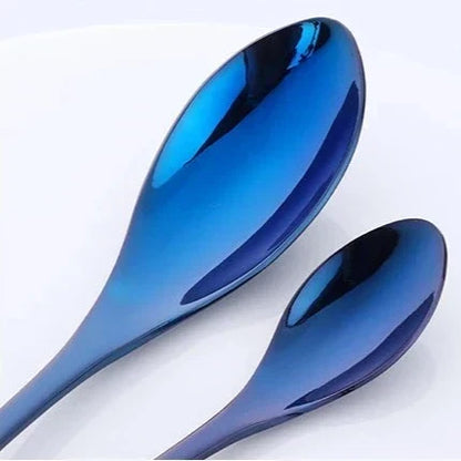Stainless Steel Cutlery Set with Ocean Blue Accents and Polished Finish