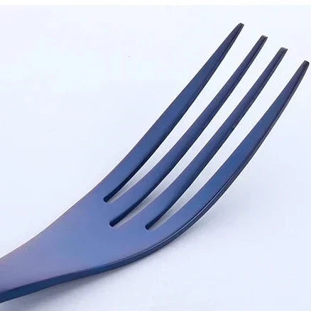 Stainless Steel Cutlery Set with Ocean Blue Accents and Polished Finish