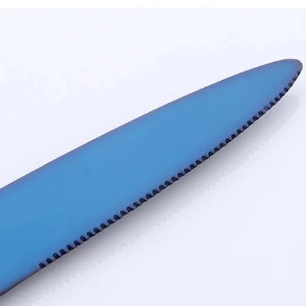 Stainless Steel Cutlery Set with Ocean Blue Accents and Polished Finish