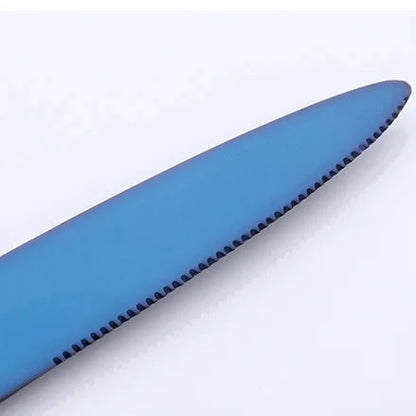 Stainless Steel Cutlery Set with Ocean Blue Accents and Polished Finish