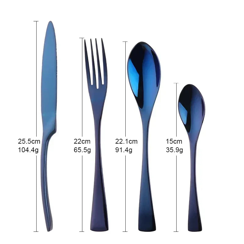 Stainless Steel Cutlery Set with Ocean Blue Accents and Polished Finish