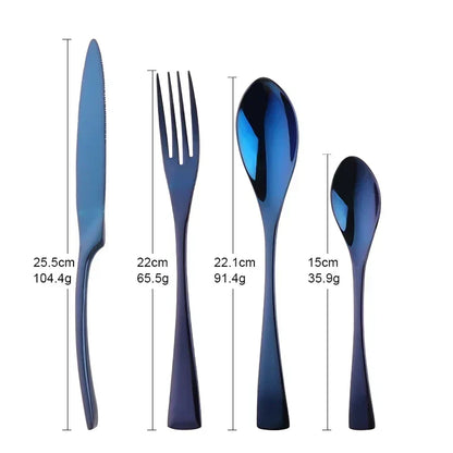 Stainless Steel Cutlery Set with Ocean Blue Accents and Polished Finish