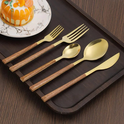Stainless Steel Cutlery Set with Wood-Look Handles for Stylish Dining