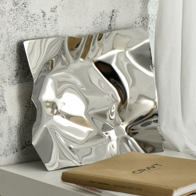 Stainless Steel Decorative Tray with Crushed-Foil Design