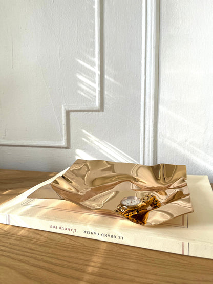 Stainless Steel Decorative Tray with Crushed-Foil Design
