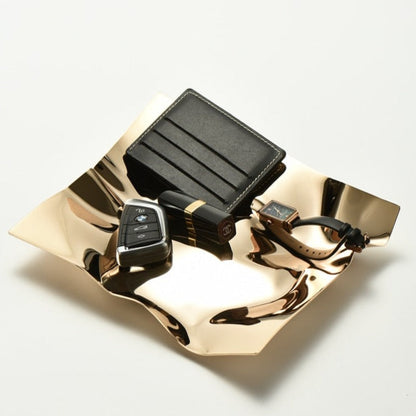 Stainless Steel Decorative Tray with Crushed-Foil Design
