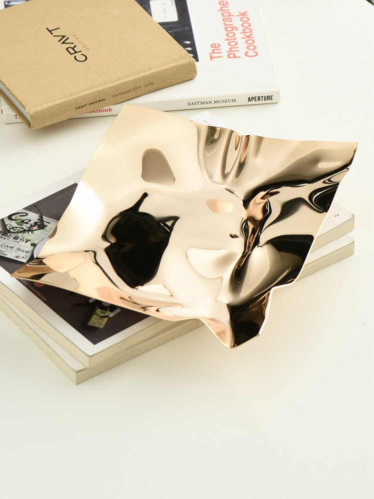 Stainless Steel Decorative Tray with Crushed-Foil Design