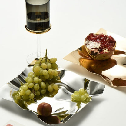 Stainless Steel Decorative Tray with Crushed-Foil Design