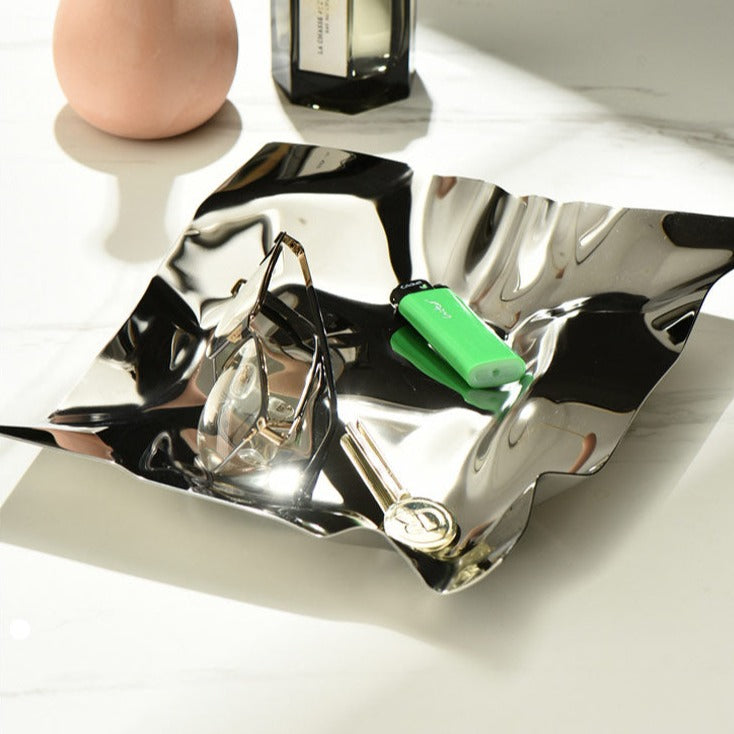Stainless Steel Decorative Tray with Crushed-Foil Design