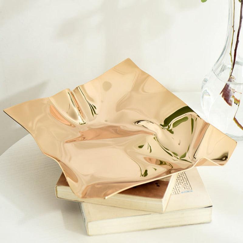 Stainless Steel Decorative Tray with Crushed-Foil Design