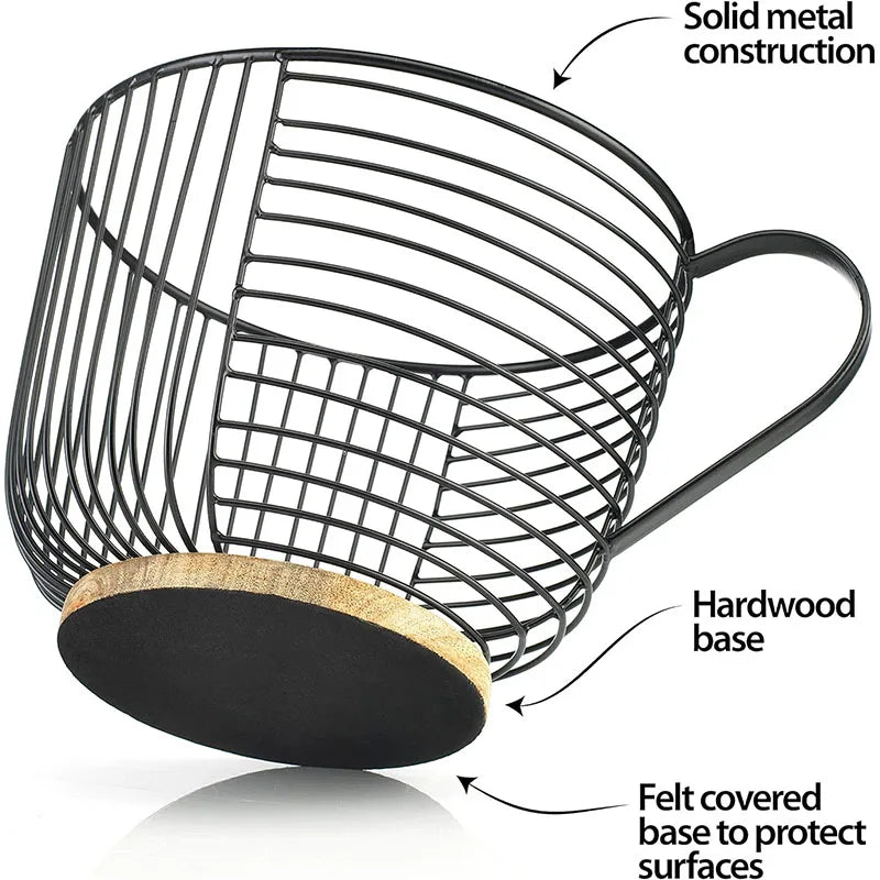 Stainless Steel Kitchen Organiser with Wooden Base for Coffee Pods, Tea Bags and Accessories