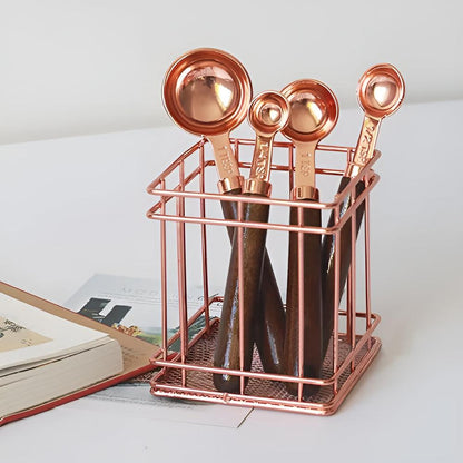 Stainless Steel Measuring Cups & Spoons – Copper Finish with Walnut Wood Handles