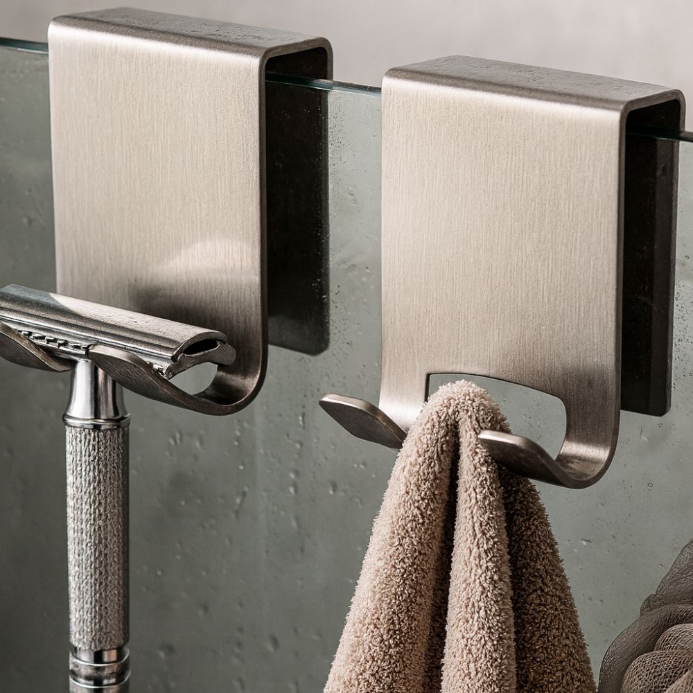 Stainless Steel Shower Hooks for Frameless Glass Doors, Polished Bathroom Towel Hooks