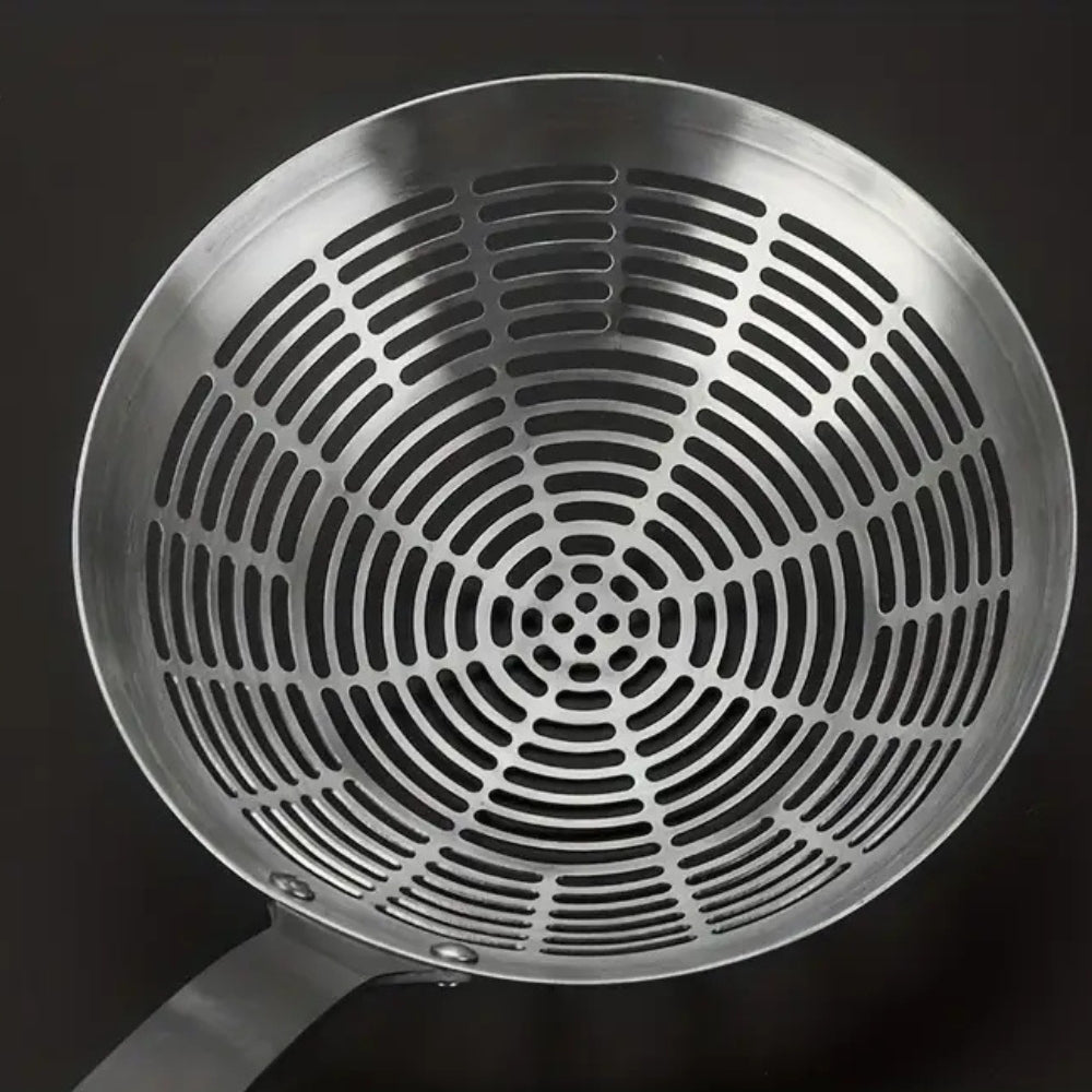 Stainless Steel Skimmer with Wooden Handle and Fine Mesh Design